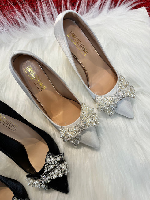 Pearl Crystal Bow-Knot Wedding Pointed Toe Heels
